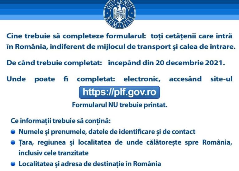 FORMULAR DIGITAL DE INTRARE ÎN ROMÂNIA